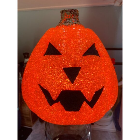 Seasons Halloween Jack O Lantern Pumpkin PopCorn Plastic Light VTG Scary Face - Picture 1 of 8